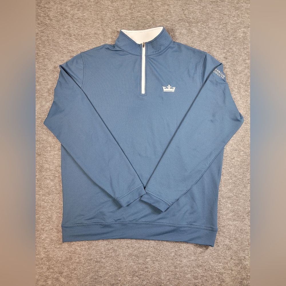 Peter Milar Long Sleeve Mens Size L Golf Sport Polo Big Crown Blue Quater Zipper